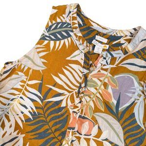 C&C California Sleeveless 100% Linen Floral Tropical Button Down Top Summer LRG